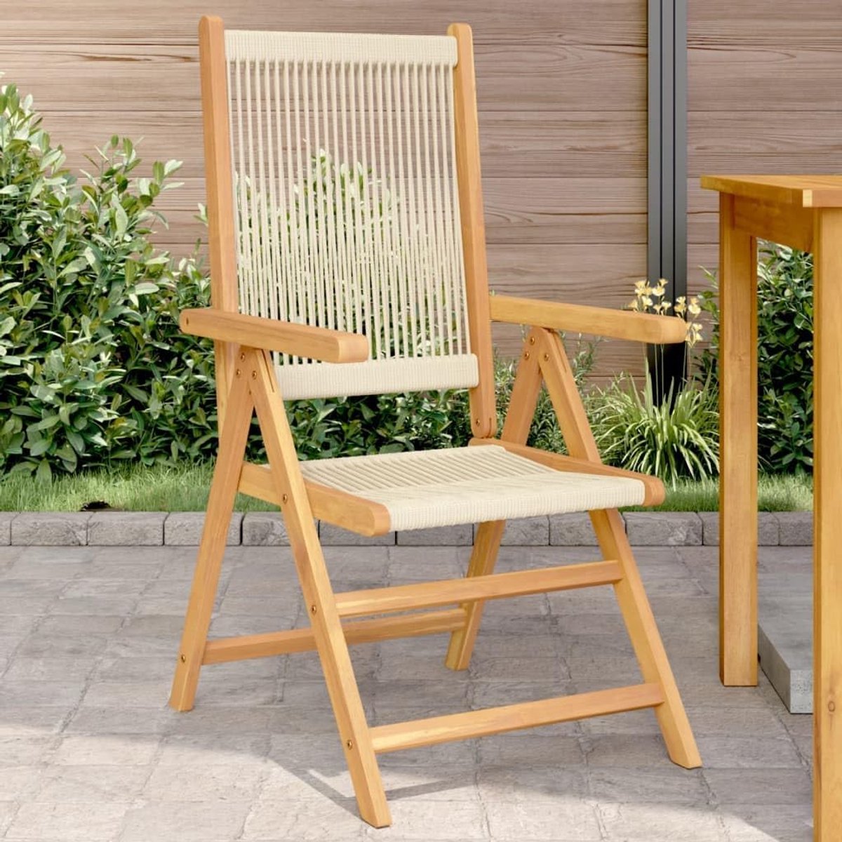Tuinstoelen, 2 stuks, balkonstoel, tuinstoel, campingstoel voor tuin, terras, eetkamer, beige, massief hout, acacia en polypropyleen