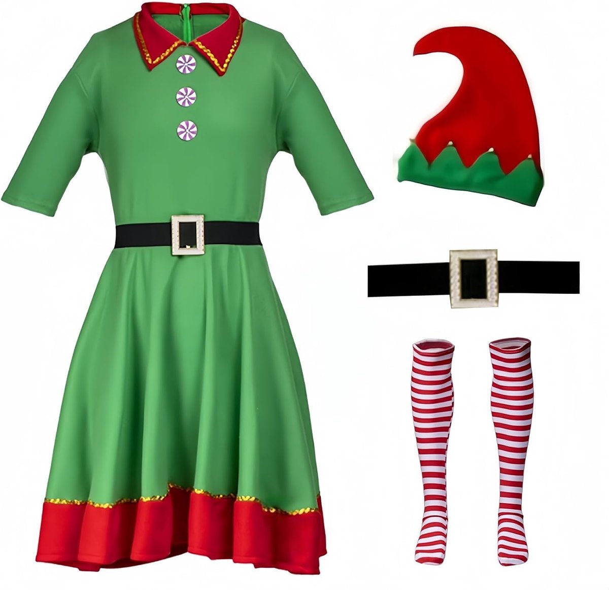 Elfenkleding Elfenhoed Set Shirt Broeken Jurk Kerst Carnaval Cosplay Heren Dames Volwassen