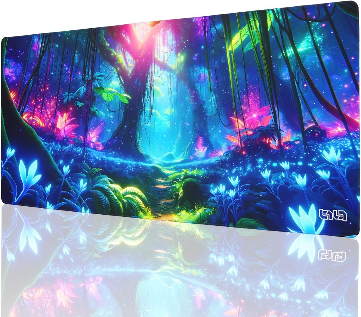 Gaming Muismat XXL 90x40 cm, Antislip Bureauonderlegger met Natuurthema, Waterdicht, 4 mm Dik, Cosmic Forest