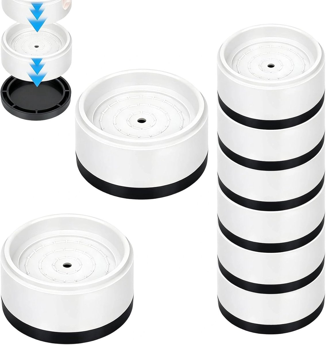 8 stuks witte meubelverhogingen, 3,5 cm, stapelbare wasmachinepoten