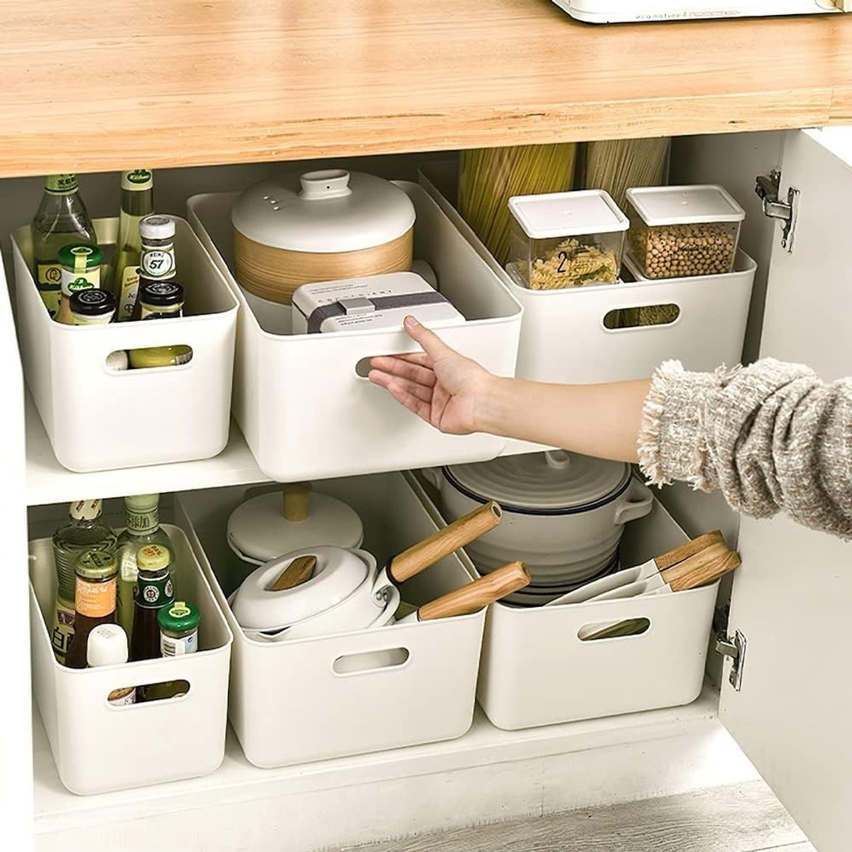 Set van 6 Plastic Opbergdozen met 4 Deksel - Ruimtebesparende Oplossingen voor Organisatie en Opslag