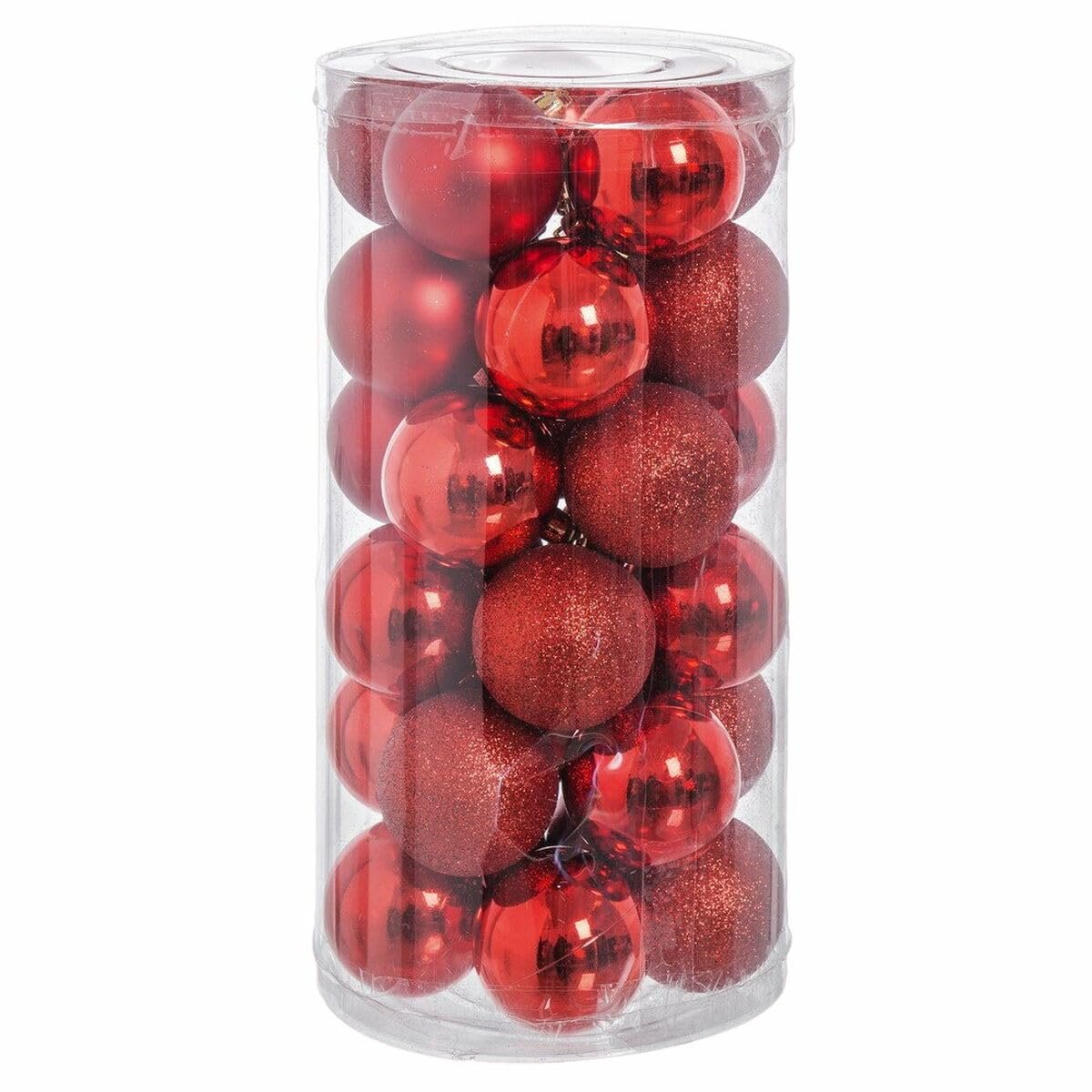 Kerstballen rood kunststof glitter 6 x 6 x 6 cm (30 stuks)