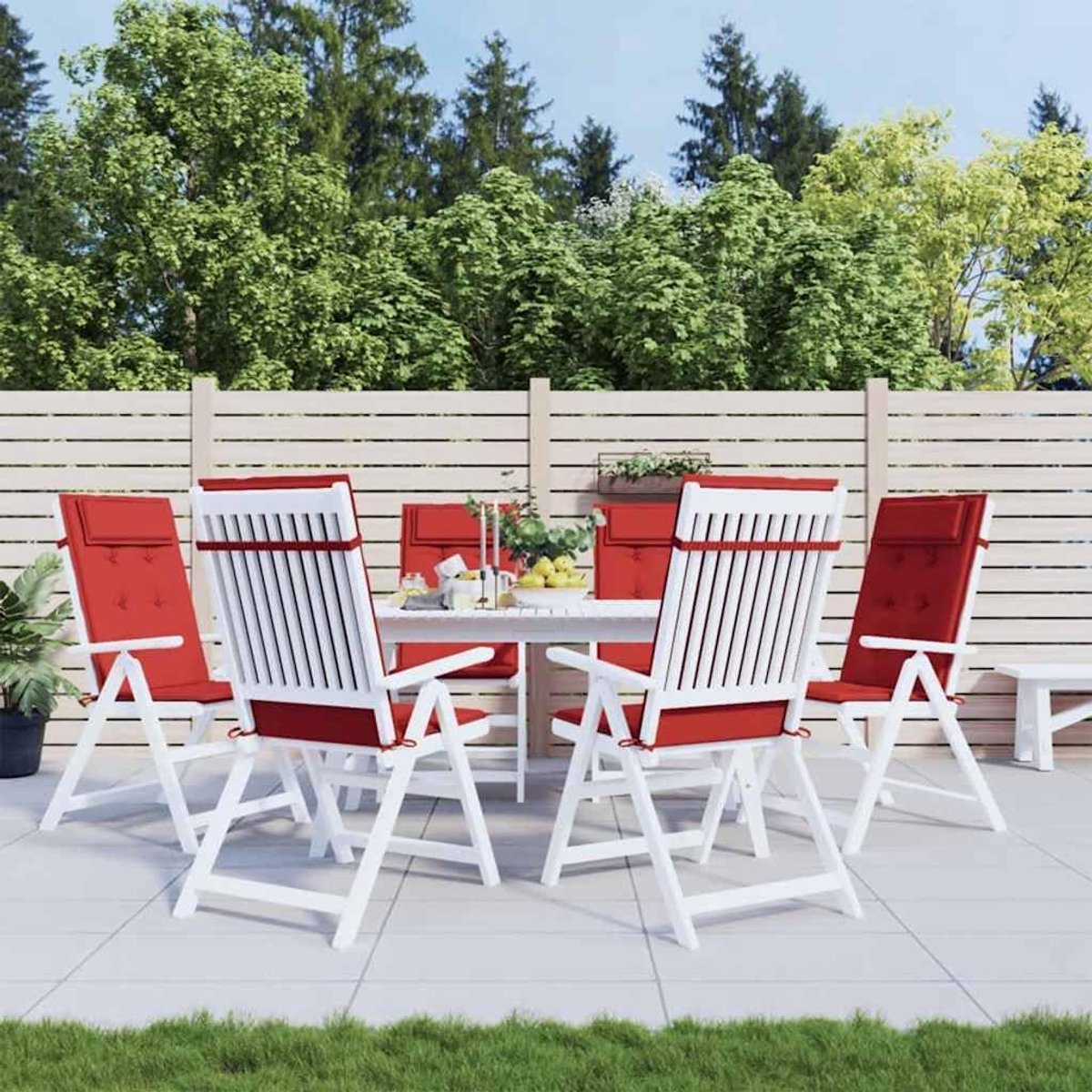 Kussens met hoge rugleuning, 6 stuks, rood Oxford-weefsel, waterafstotende zitkussens voor tuinmeubelen met zachte schuimvezelvulling