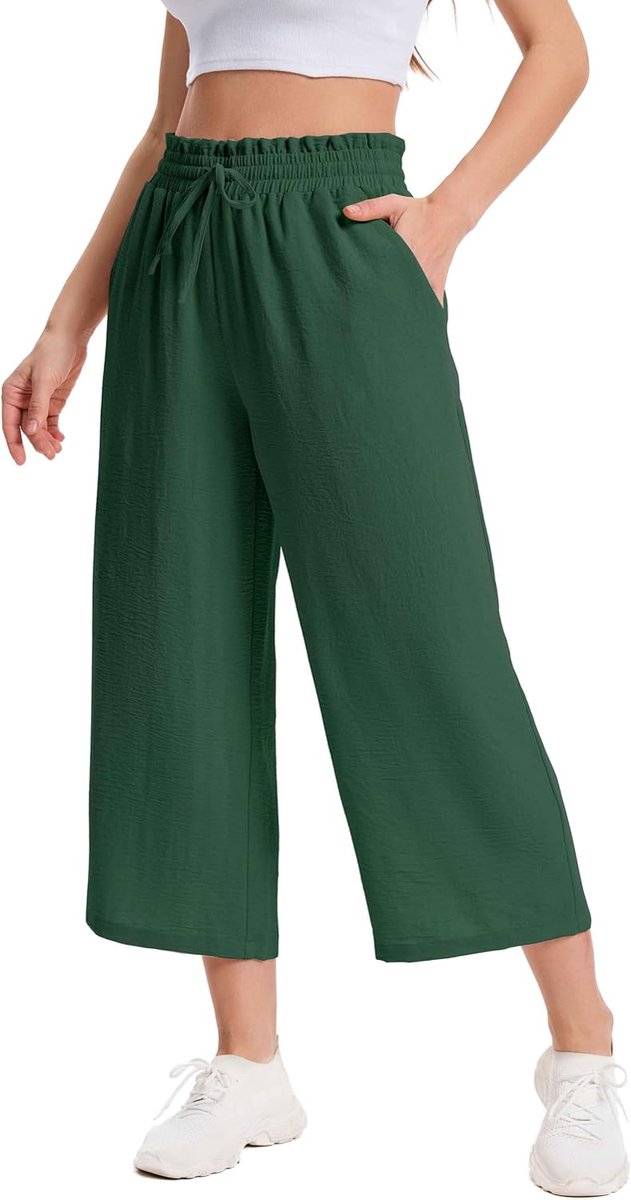 3/4 Culotte Lichte Zomerbroek met Zakken Ademende Capribroek voor Dames