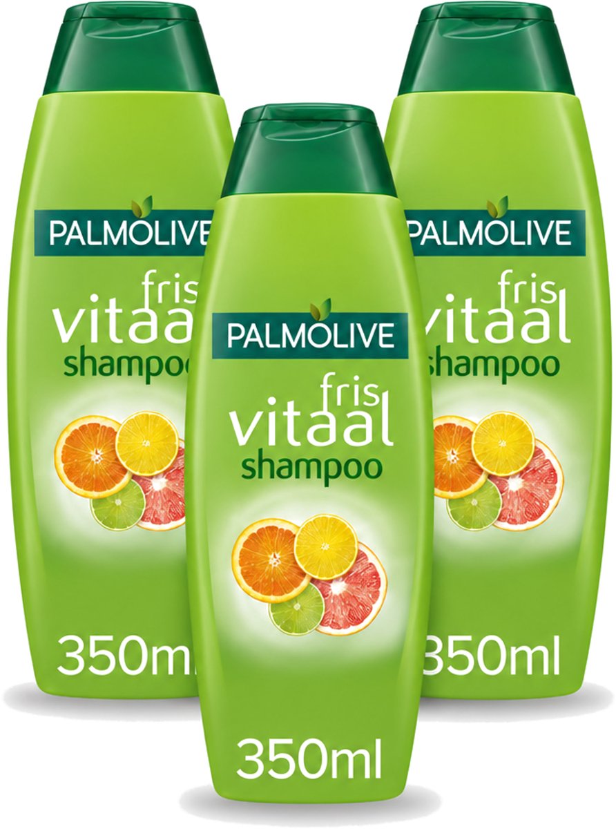 3 x Palmolive - Shampoo - Fris Vitaal - Citrus - Ontspannend & Fris - 350 ml - Bulkverpakking - 3 stuks