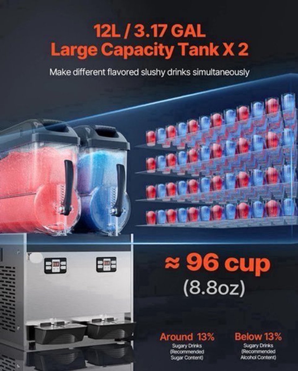 Slushy Machine – Slushmachine – IJsmachine – Frozen Drink Maker – Dubbele Tanks 1x3L – Instelbare Temperatuur