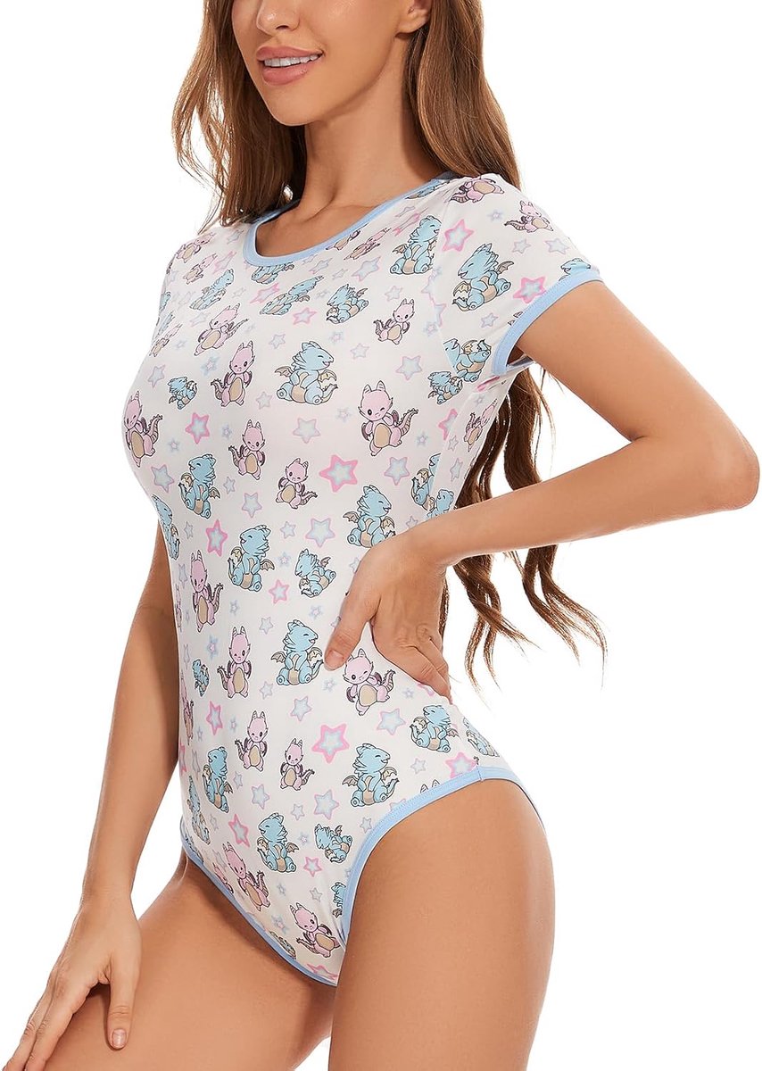 Onesie voor volwassenen voor vrouwen: romper met drukknoop kruis, pyjama met dinosaurus en drakenprint - casual bodysuit met korte mouwen