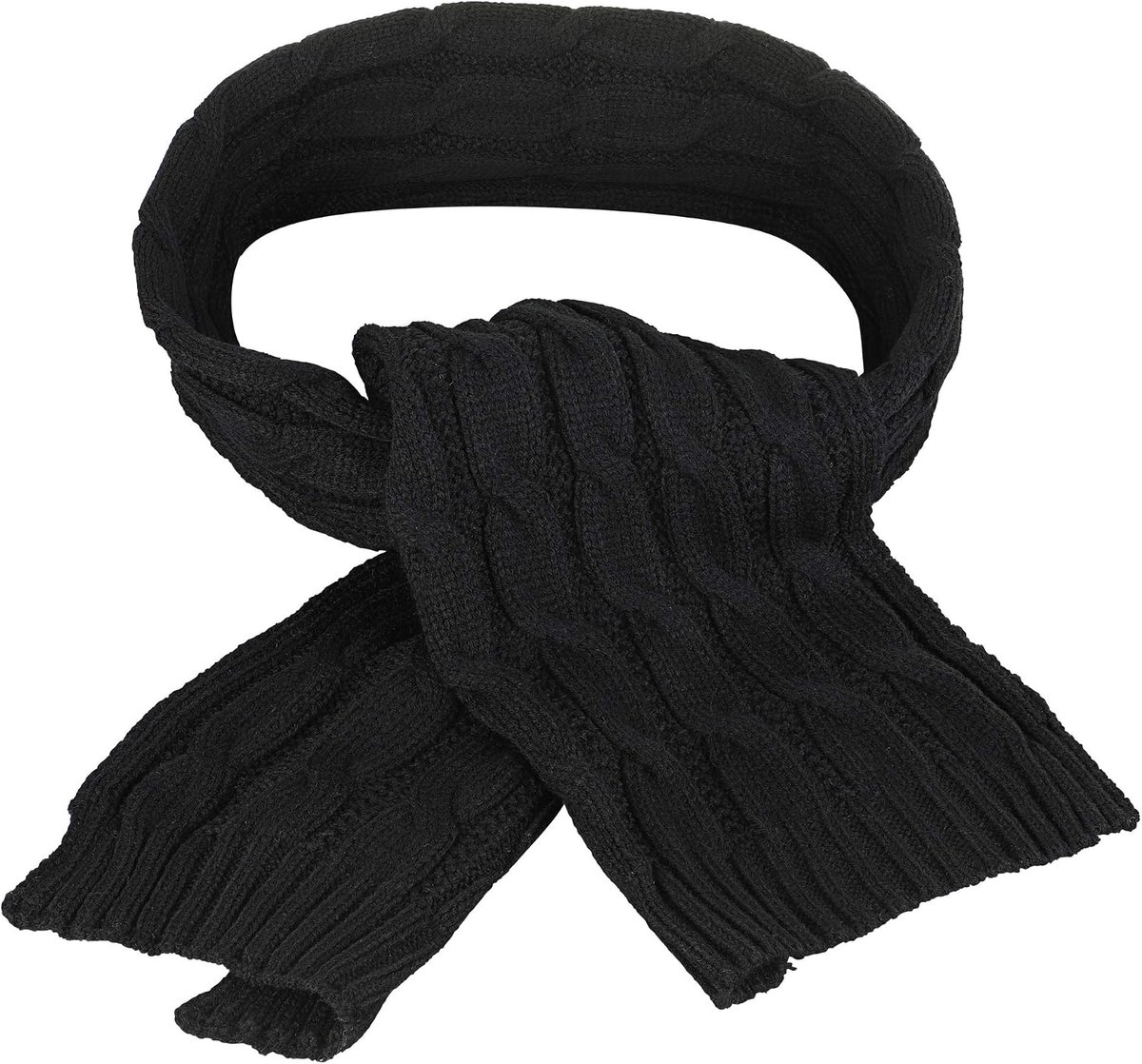 Winter Unisex gebreide sjaal ribben vlechtpatroon dames heren A47, zwart