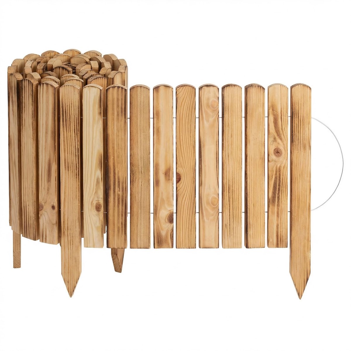 Creative Home Gazonrand Houten borderrand 200 x 40 cm (LxH) gevlamd, Flexibele borderomranding 40 cm Hoge tuinafscheiding om in de grond te steken, Als borderomranding, houten schutting