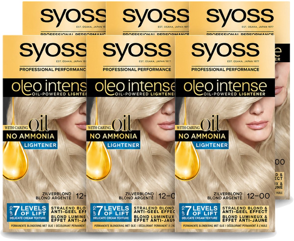 6 x SYOSS - Oleo Intense 12-00 - Haarverf - Permanente Haarkleuring - Zilverblond - Langdurige Kleur - Voordeelverpakking - 6 stuks