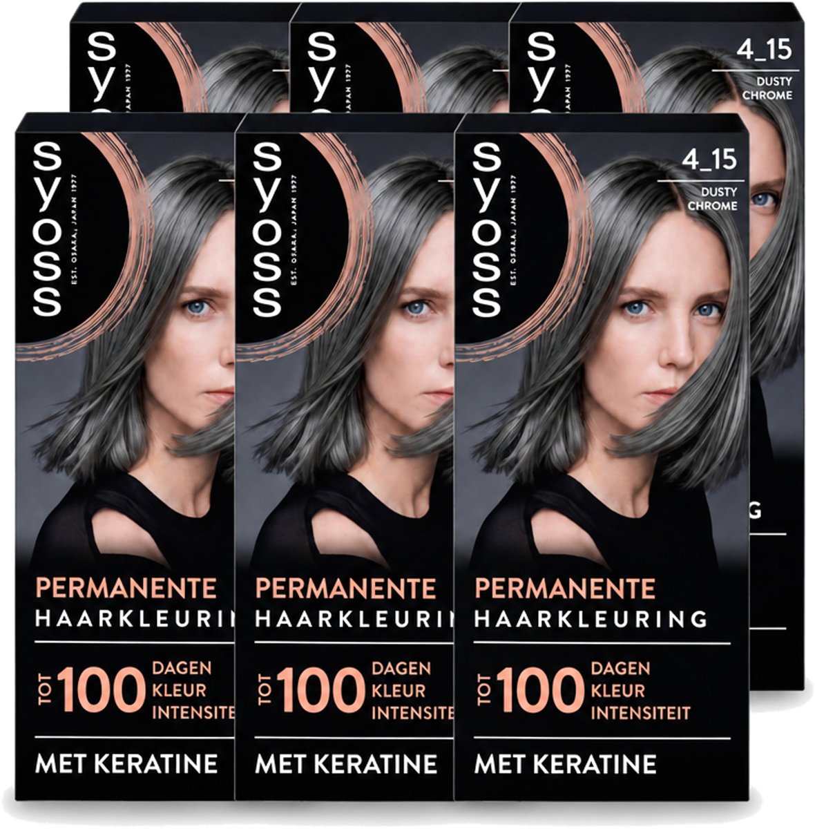 6 x SYOSS - Coloration 4-15 Dusty Chrome - Haarverf - Grijsdekking - Vermindert Haarbreuk - Voordeelverpakking - 6 stuks