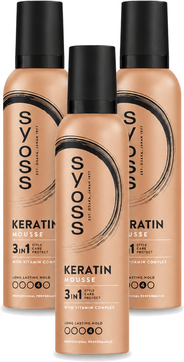 3 x Syoss - Keratin - Haarmousse - Versterkt Haarvezels - 250 ml - Voordeelverpakking - 3 stuks