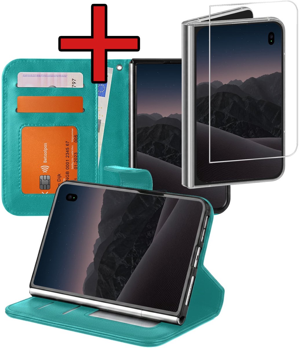 Hoesje - Met Screenprotector - Geschikt voor Apple iPhone Duo - Luxe Pasjeshouder - Flipcase - Bookcase Portemonee - Flip Case - Kunstleer Book Case - Book Cover - Walletcase - Portemonneehoes - Telefoonhoes - Turquoise