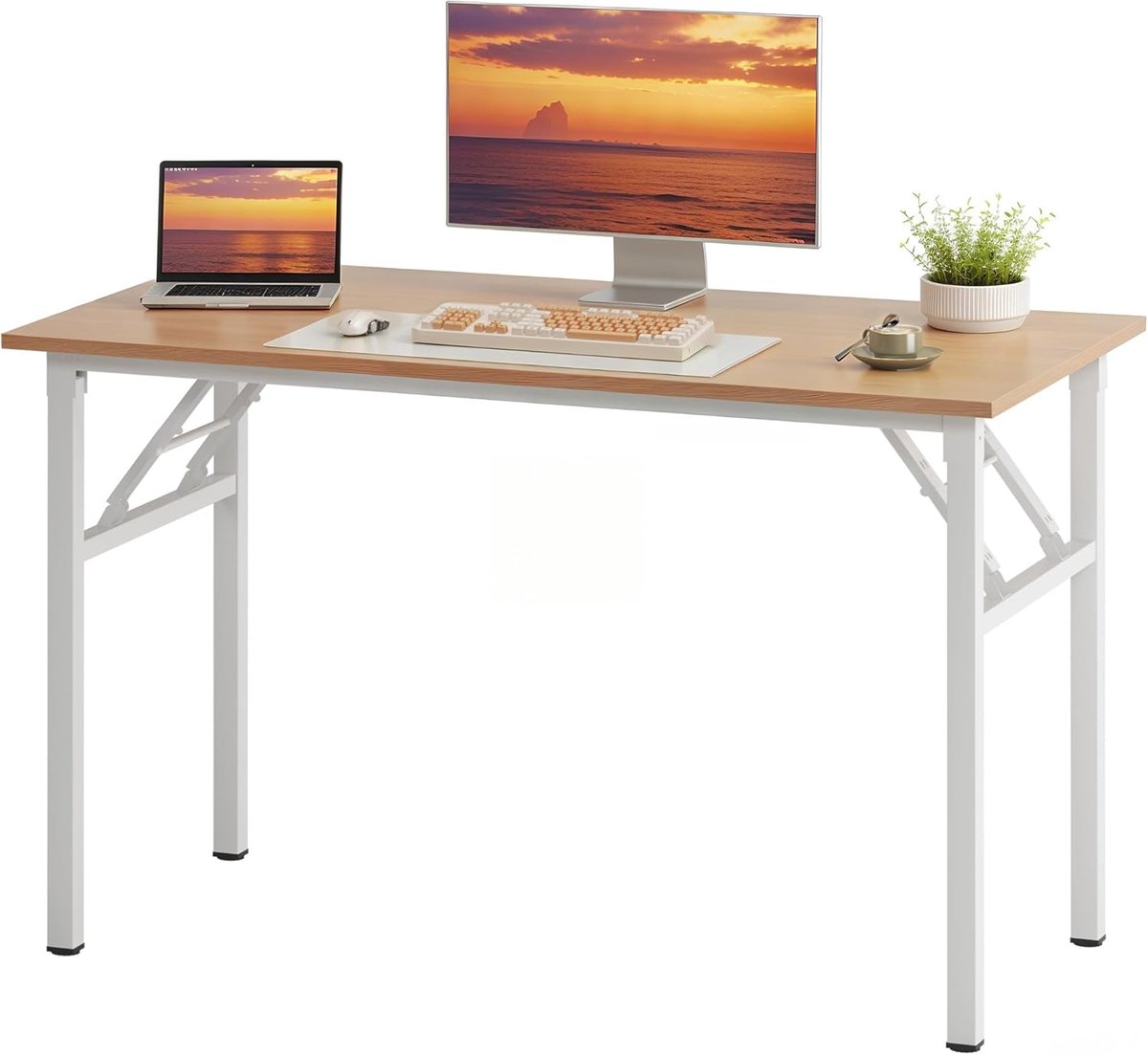 sogesfurniture Bureau, klaptafel, 100 x 60 cm, computertafel, kantoormeubel, pc-tafel, stabiele bureautafel, vergadertafel, inklapbaar, voor thuis, kantoor, picknick, tuin, licht eiken en wit