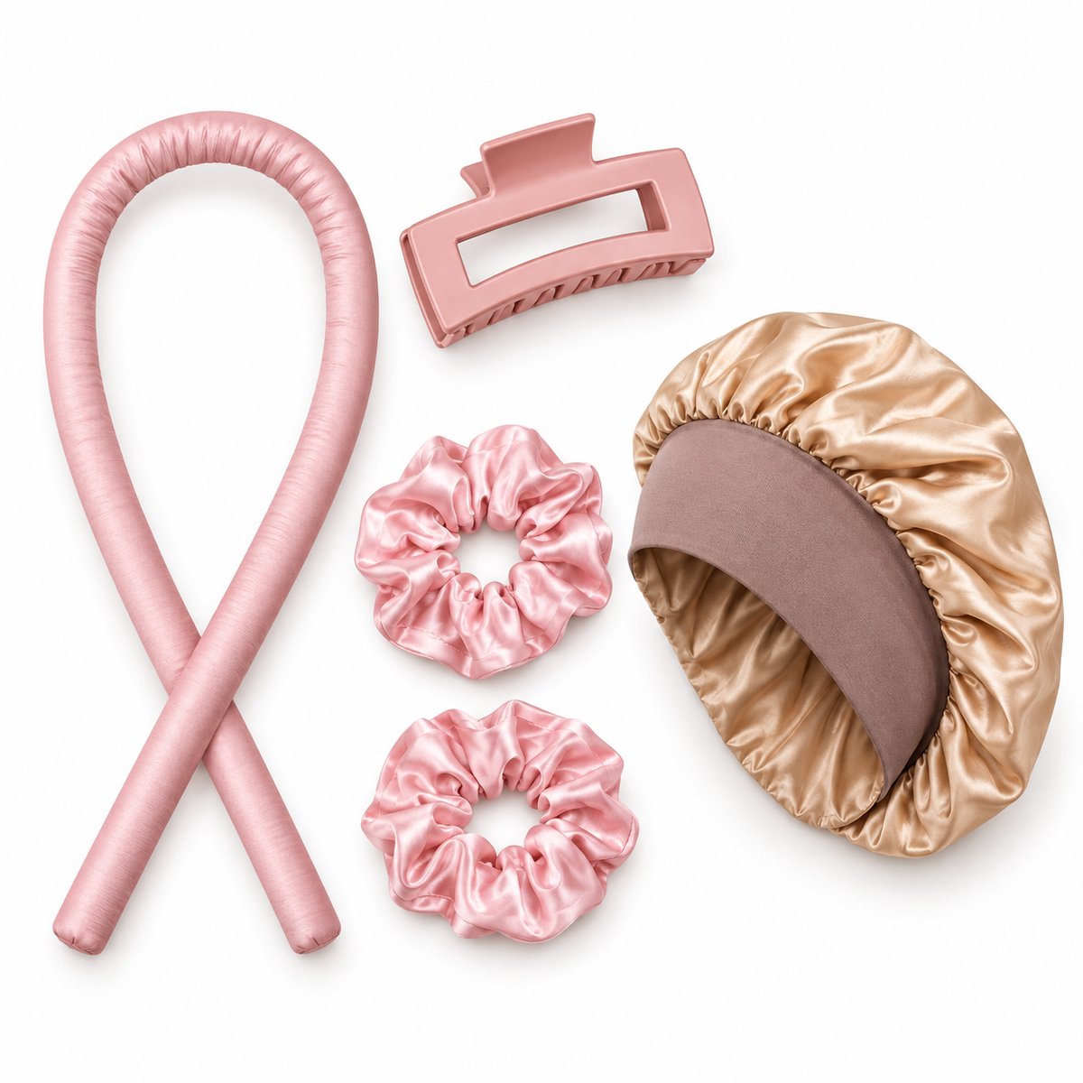 Professor Q Heatless Curls Set - Krullint met 2 Elastiekjes en Haarklem - Satijnen Bonnet Goud