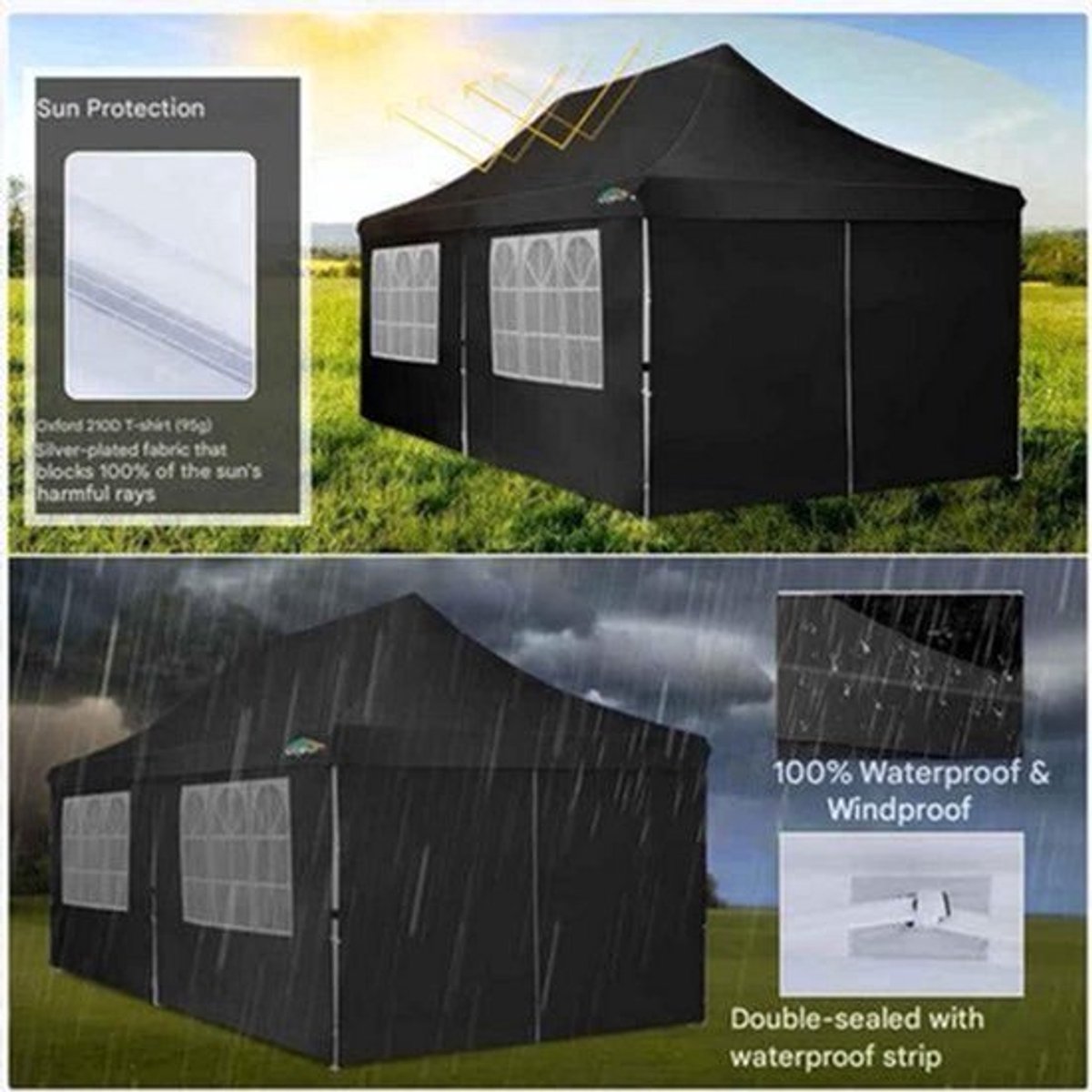 Partytent - Pop-Up Partytenten - Easy up Tent - Vouwtent - Party Tent Opvouwbaar - BBQ of Camping - Grijs - 3x6m - 6 Zijwanden - UV50+ Tuinpaviljoen - Waterdichte - voor Feest - Markt