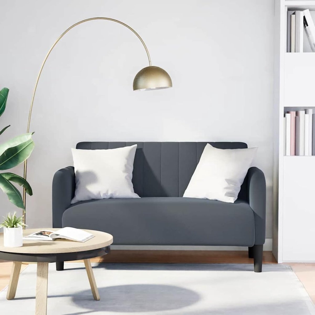 Tweezitsbank donkergrijs 109 cm fluweel, gestoffeerde bank zitgroep bank voor woonkamer appartement kantoor logeerkamer 4100588