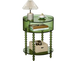 Ronde bijzettafel van acryl, bijzettafel voor woonkamer, helder nachtkastje voor slaapkamer, lobby en kantoor, eenvoudige montage (groen, nomaal)