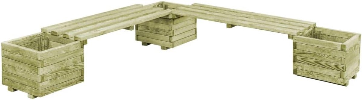 Tuinbank, zitbank met zijdelingse plantenbakken, grenenhout, naturel, 196 x 196 x 36 cm