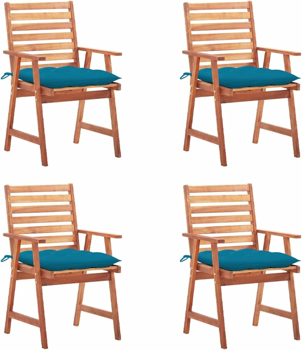 Eetstoelen met kussen, 4 stuks, tuinstoel, tuinstoel, houten stoel, leunstoel, balkonstoel, terrasstoel, tuinmeubelen, stoelen, voor tuin, balkon, terras, massief acacia