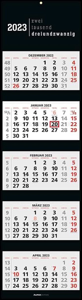 5-Monatskalender Black 2023 - Büro-Kalender 33x120 (geöffnet) - faltbar - mit Datumsschieber - Alpha Edition