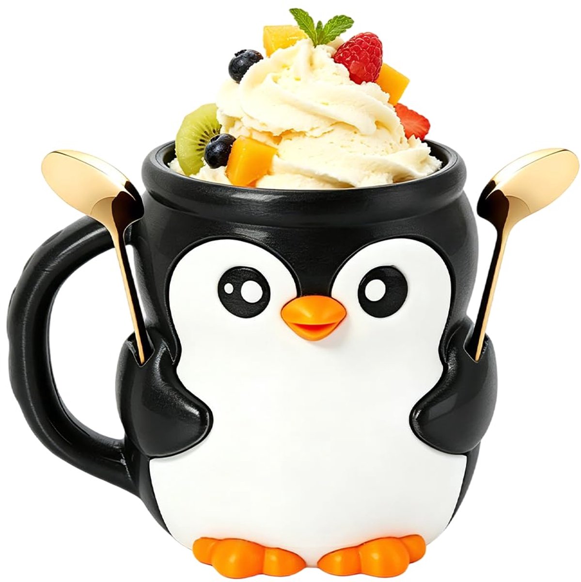 IJsbekerhouder voor kinderen en volwassenen, schattige 3D-ijsbekerhouder met 2 lepels, ijsbeker voor ijs, yoghurt, snacks, perfect voor gelaagde dessert, snoepbaraccessoires
