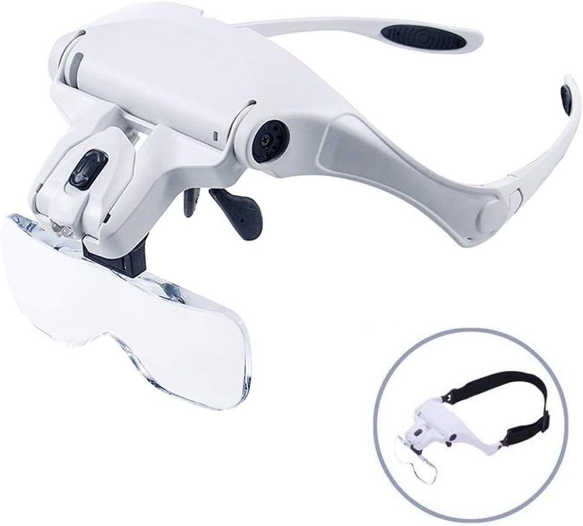 vergrootglas met LED-licht, handsfree leesvergrootglas bril, vergrootglas met 2 LED-lichten 5 afneembare lenzen voor het lezen, sieradenloep en elektronische reparatie (Stijl 1)