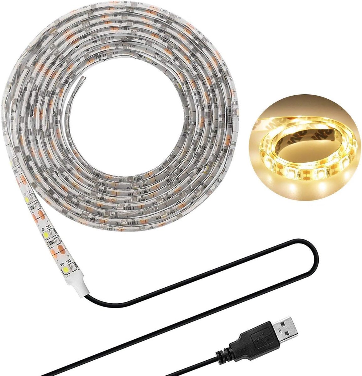 Usb-achtergrondverlichting voor tv, 2 m, led-strip voor 40-60 inch HD-tv, waterdicht SMD 3528, 5 V, warm wit, biasverlichting, USB-biasverlichting voor thuisbioscopen