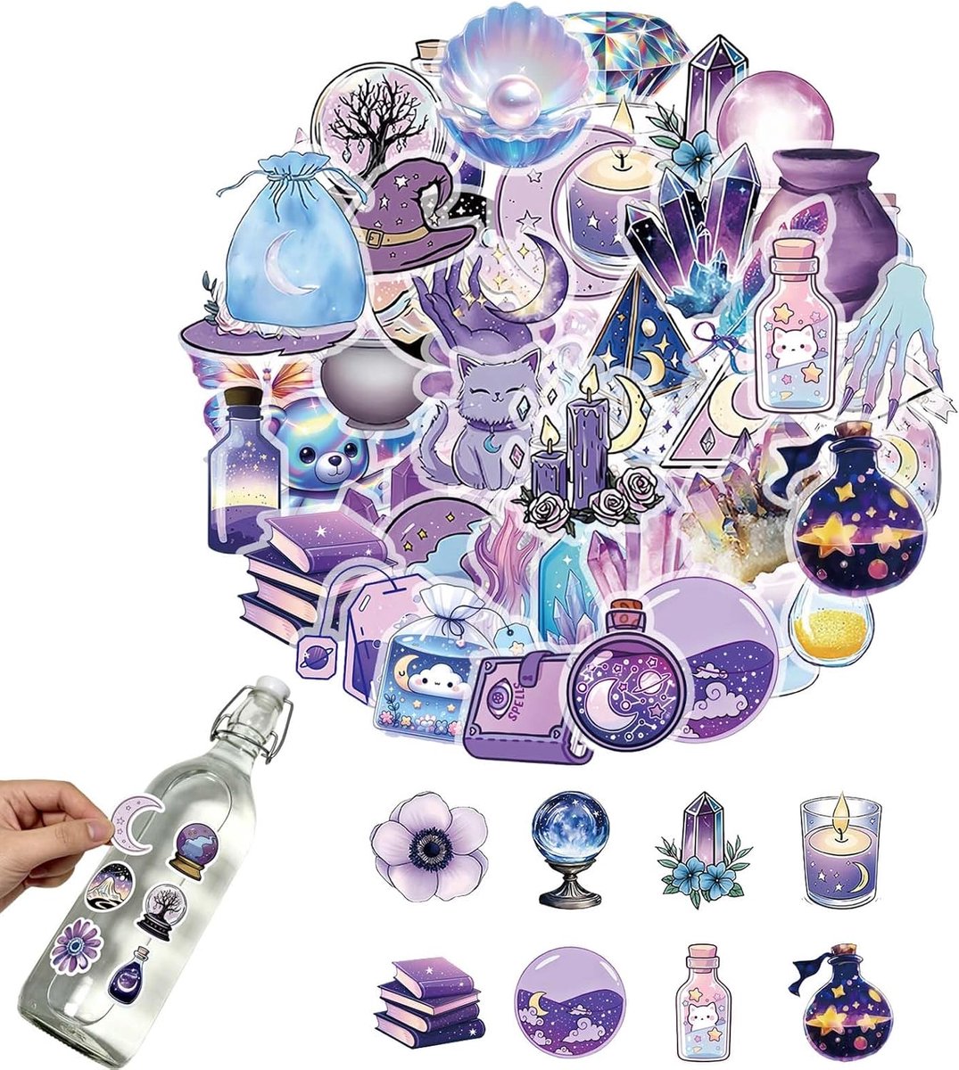 Heksenstickers set 50 stuks waterdichte transparante graffiti stickers PVC apothekersstijl laptop koffer skateboard fiets auto motor scrapbooking decoratie