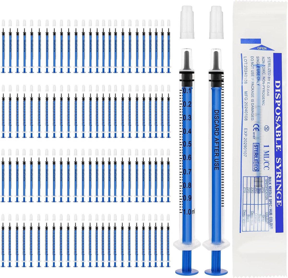 100 Stuks Spuiten met Doppen, 1.0 ml Colostrum Spuit Zonder Naald, Herbruikbare Vloeistofspuit voor Laboratoria, Irrigatie en Filtratie