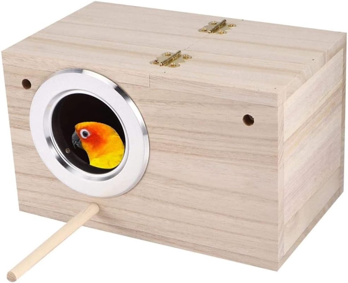 Houten Vogelhuisje voor Nestelen en Broeden van Kleine Vogels zoals Vinken, Kanaries en Papegaaien met Inclusief Stang