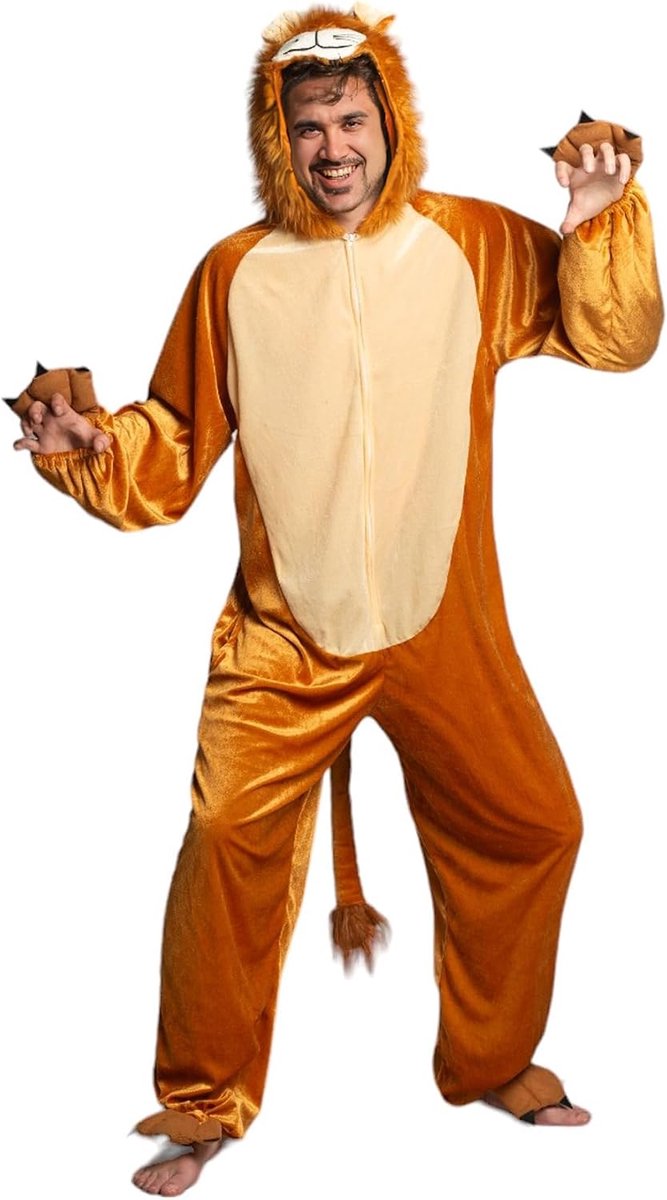 Leeuwen Kostuum Leeuw Onesie, Dieren Kostuums voor Volwassenen, Dier Jumpsuit Pyjama met Capuchon, Unisex - Maat M/L of XL