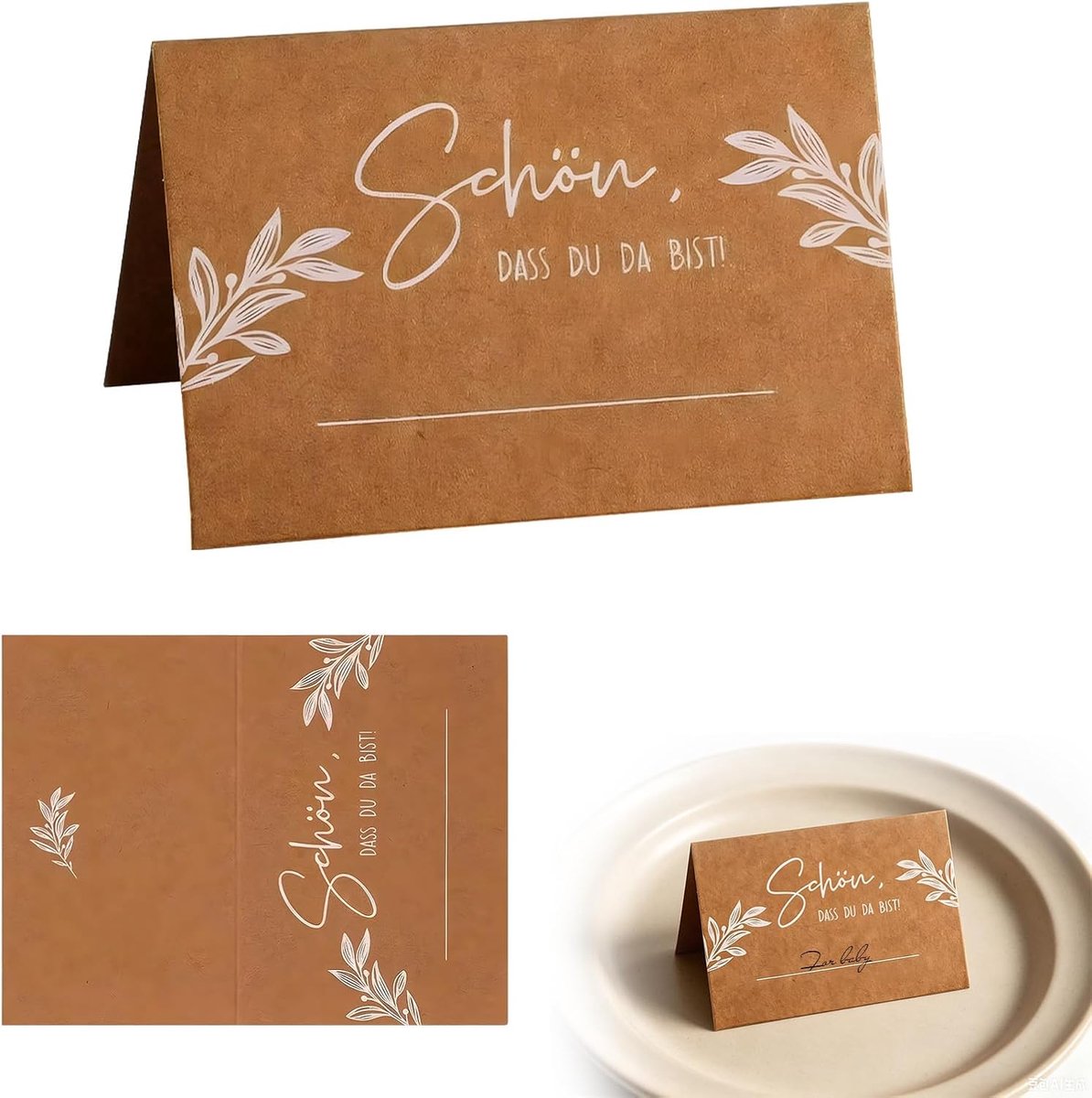 100 stuks kraftpapier tafelkaarten, tafelkaartjes "Beautiful dass Du Da Bist", blanco tafeldecoratie, naamkaarten om zelf te beschrijven, plaatskaarten voor verjaardag, bruiloft, vormsel, communie