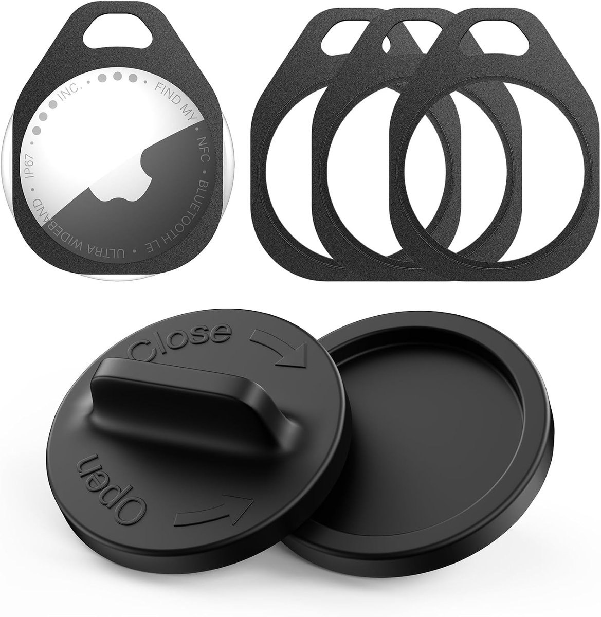 4 stuks voor AirTag houder sleutelhanger met precisie siliconen opener gereedschap, slanke aluminium sleutelhanger hoesje voor AirTag 2e generatie (2026) & 1e generatie (2021), veilige tracker