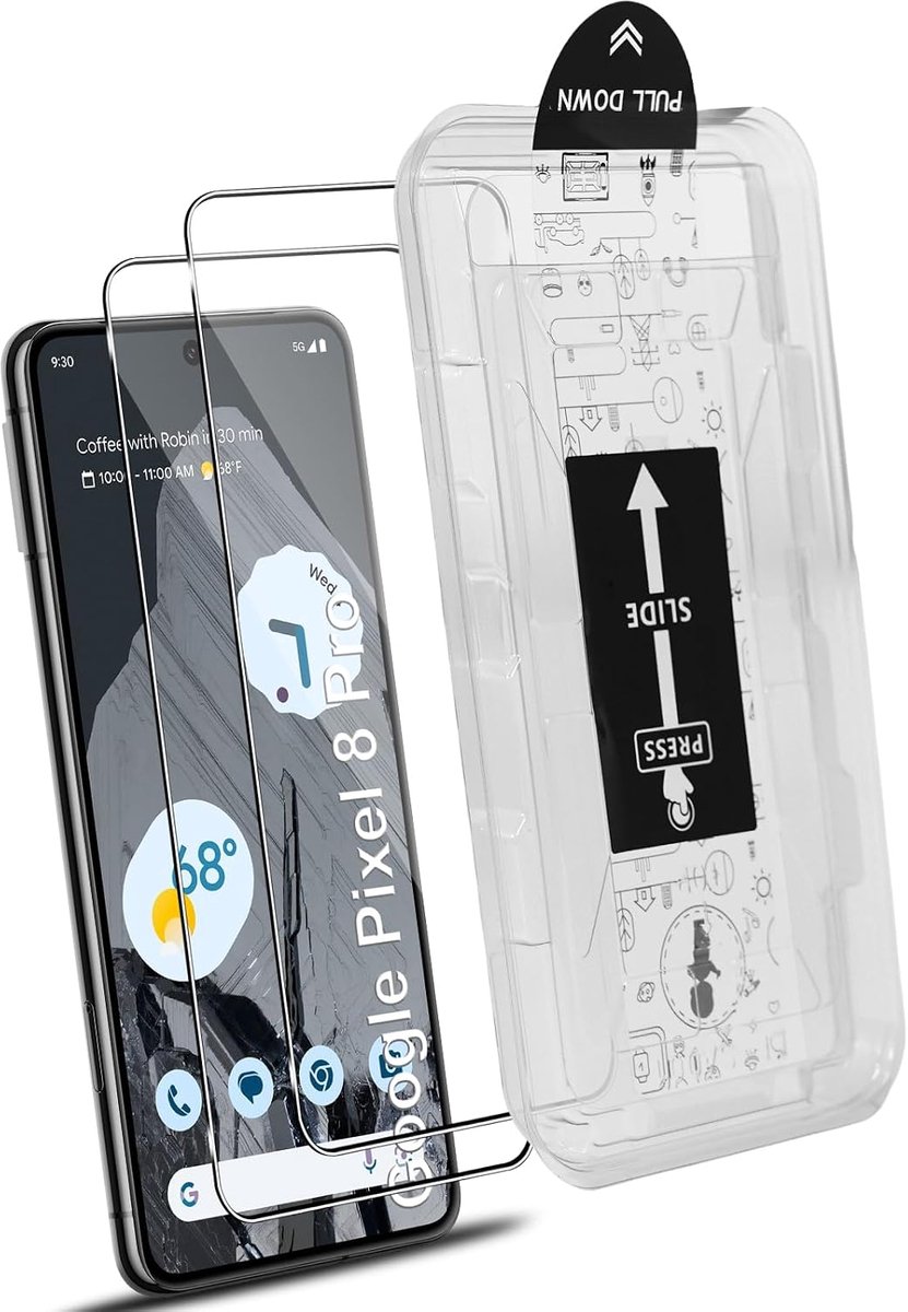 Beschermfolie voor Google Pixel 8 Pro, 2 stuks, 9H hardheid, HD autoinstallatie, nauwkeurige uitlijning, krasbestendig, eenvoudige installatie, displaybeschermfolie