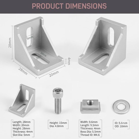 30 stuks aluminium profiel hoek 20 x 20 hoekverbinders hoekverbinders set — afbeelding 2