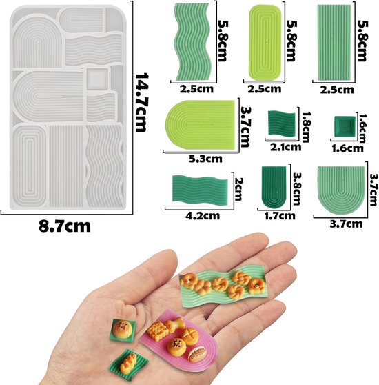 Wavy Tray Siliconen gietvormen, herbruikbare siliconen gietvormen, kleine vormen om te gieten voor doe-het-zelf knutselideeën, mini-tablets, poppenhuisdecoratie, cadeau-ideeën, siliconen — afbeelding 2