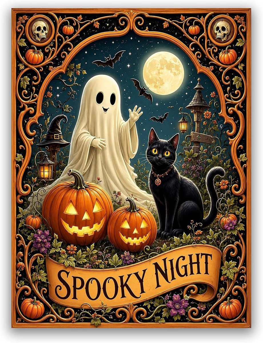5D Diamond Painting Kits Halloween-spook, Diamant Schilderij Kit Pompoen Ronde Boor Crystal Strass Kruissteek Diamond Painting Foto's Voor for Home Wall Decoratie 30x40 cm A6