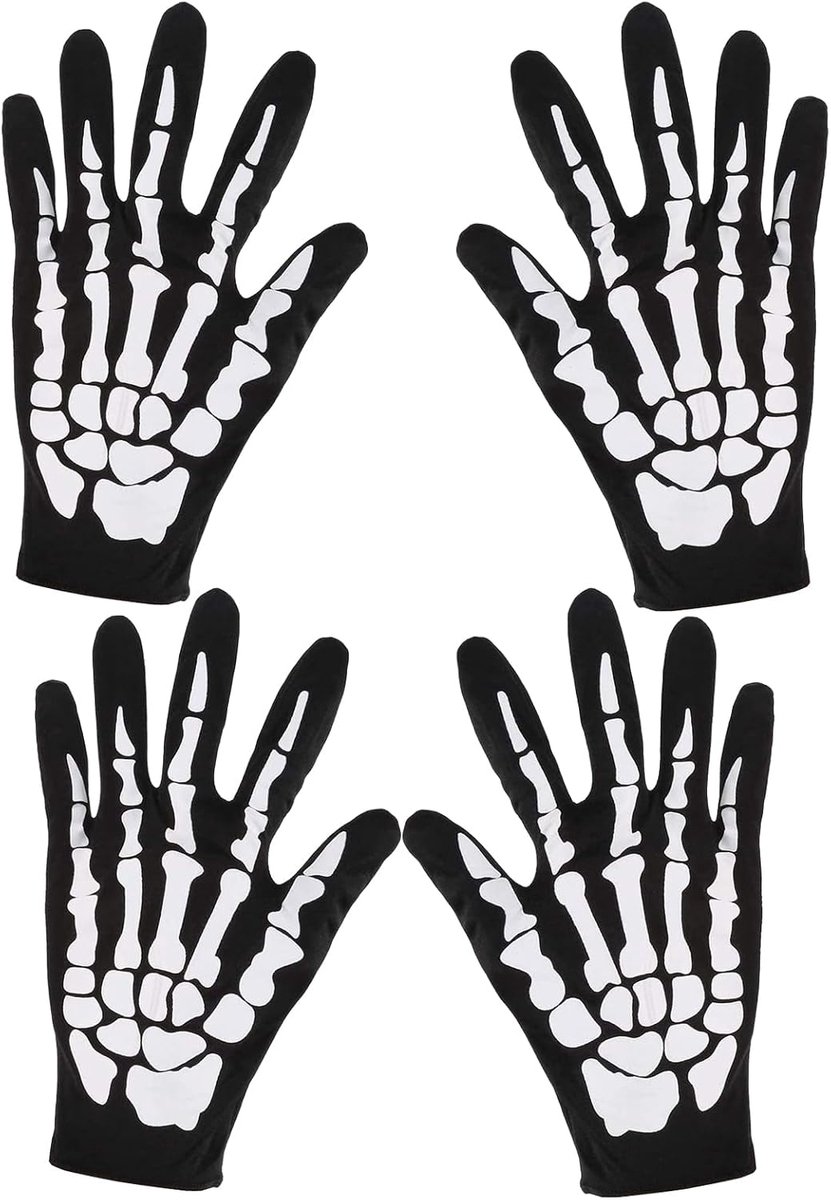 Handschoenen Korte Schedel Klauw Ghost Bone Volledige Vinger Handschoenen Voor Volwassen Halloween Cosplay Kostuum Party, Zwart en Wit, Eén maat