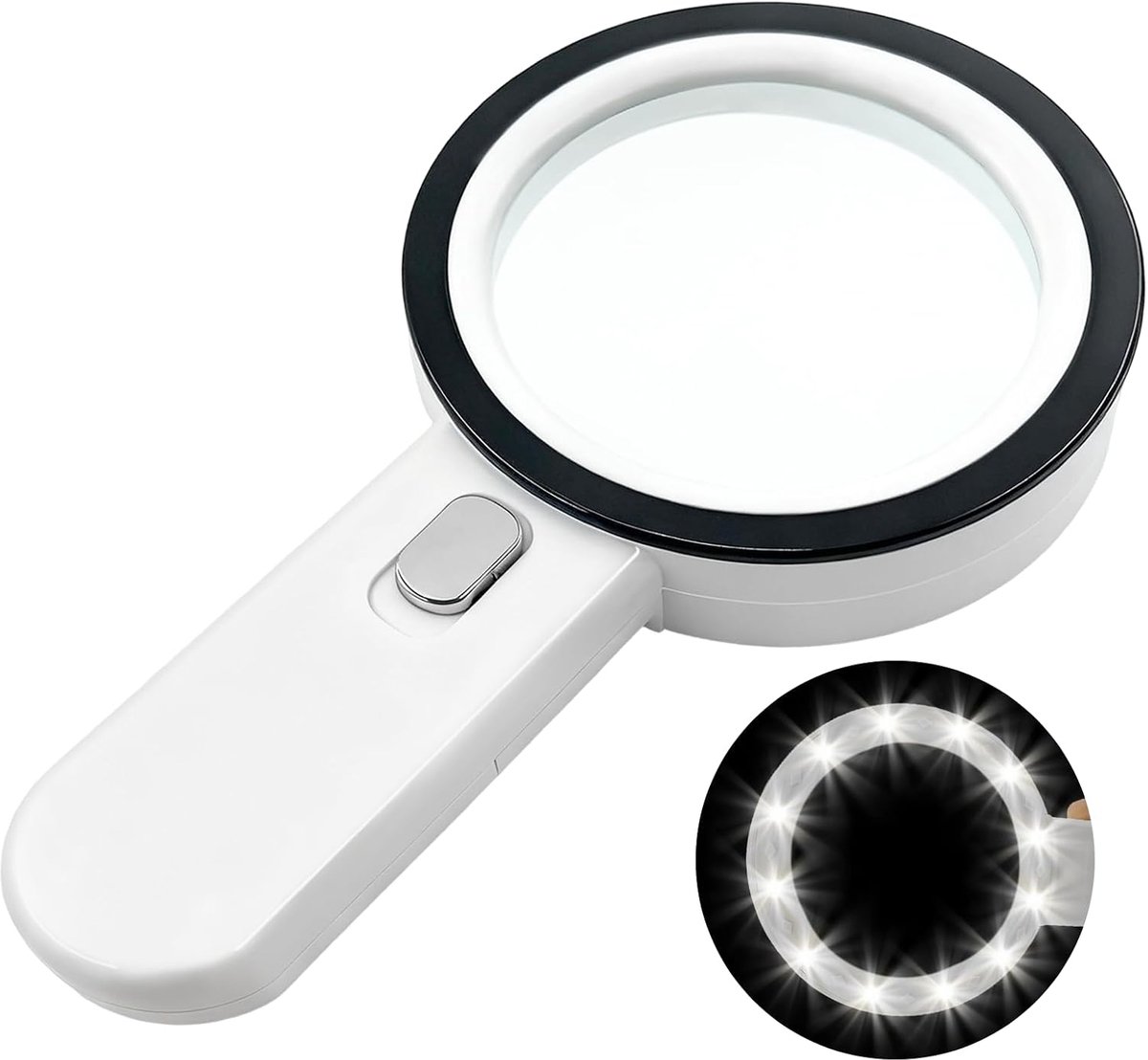 Vergrootglas met verlichting 12 LED,30x dubbele glazen lens handheld vergrootlicht, geschikt voor ouderen lezen, medisch onderzoek, het observeren van insecten, munten, kaarten en edelstenen