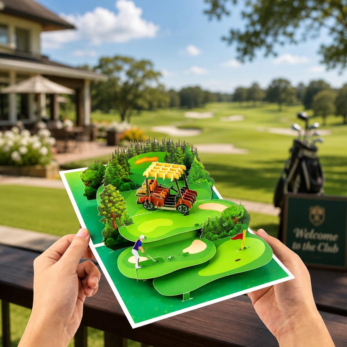 Kaart verjaardag golf, 3D wenskaart voor golfspelers, verjaardagskaart voor golfer, vaderdagkaart, pensioenkaart