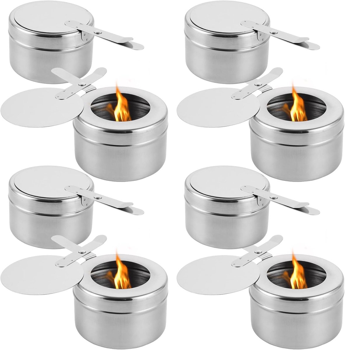8 stuks brandpastahouders, fondue-brander van roestvrij staal, voedselverwarmer met afdekking, brandpasta voor warmhoudcontainers, spiritusbrander voor Chafing Dish brandpasta, buffet