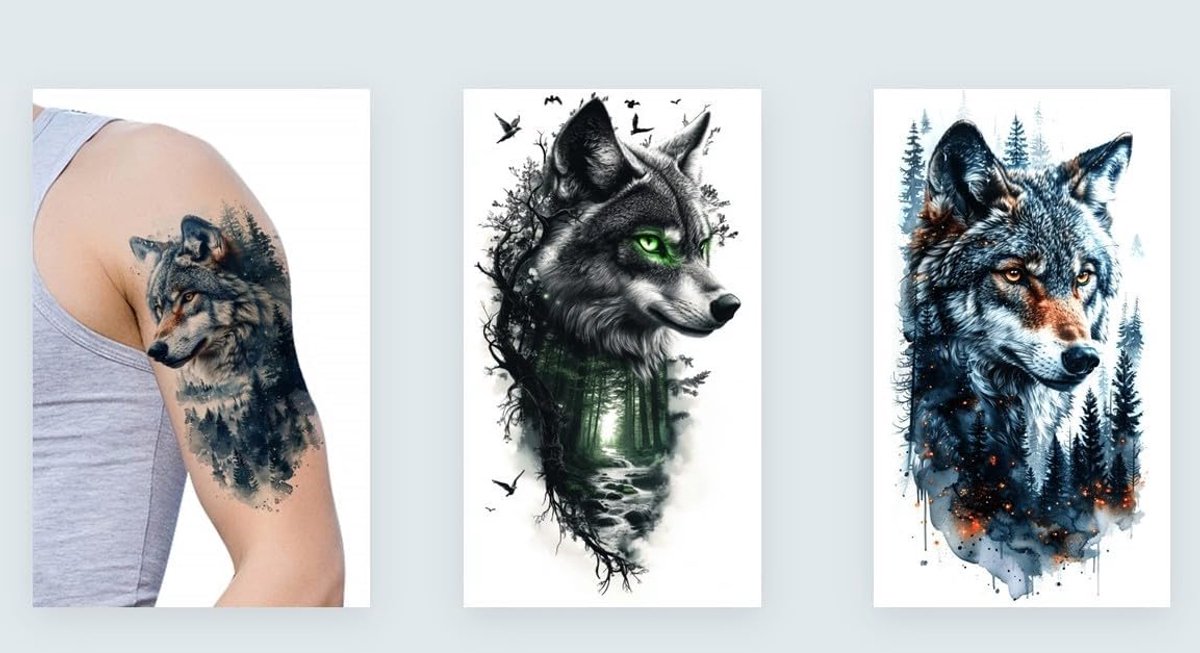 Tijdelijke wolf tattoo dier tattoo arm tattoo NAG043 128