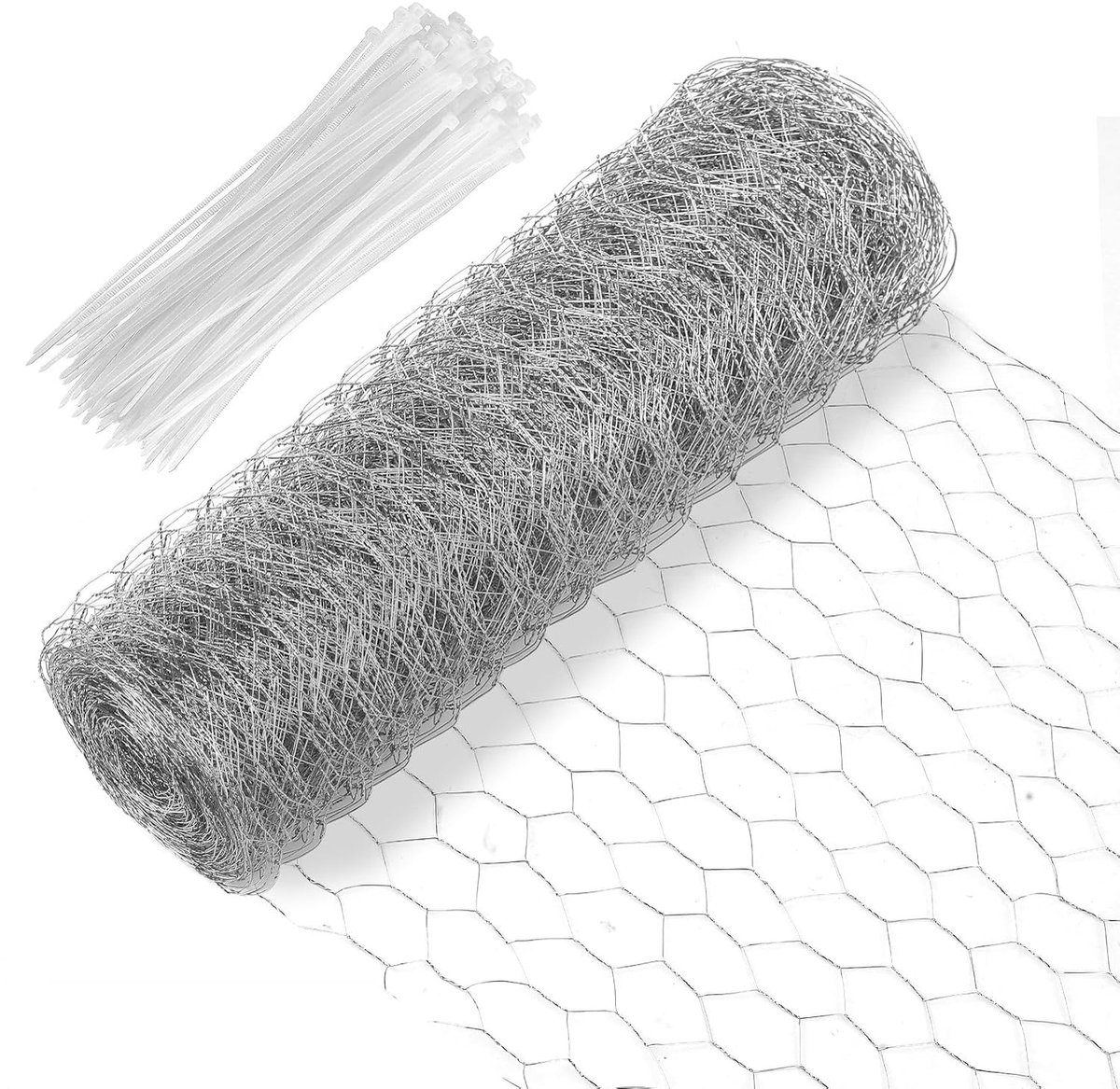 40 cm x 12 m, gaas kippenhok, verzinkt kippenhok, net voor kippenhok, konijnenkooien, gevogelte, vogelplanten, met 100 kabelbinders