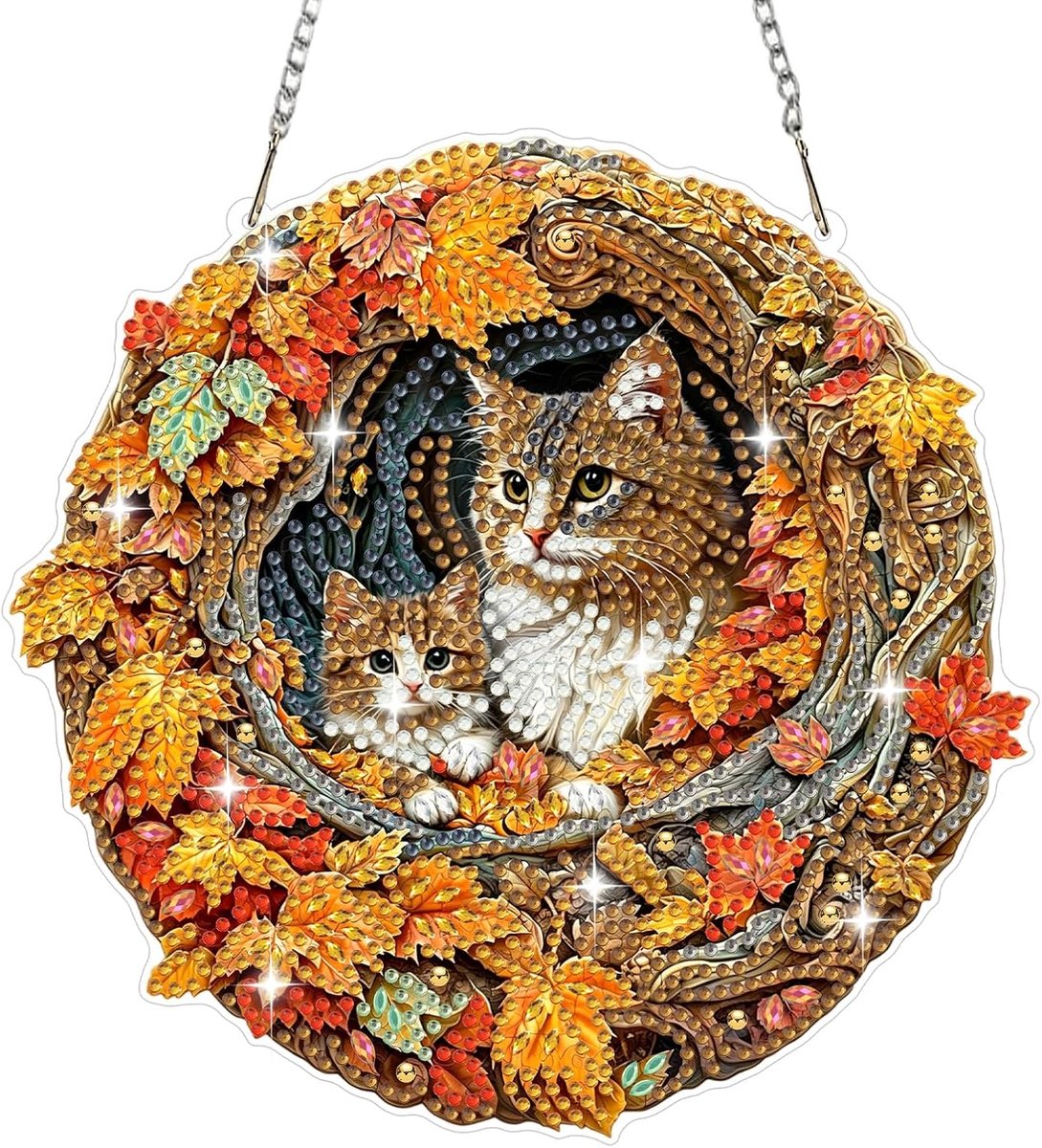 Halloween dieren diamant schilderij opknoping ornament met ketting, kat diamant schilderij hanger kits voor volwassenen beginners kinderen, diamant kristal edelsteen kunst ambachten kit