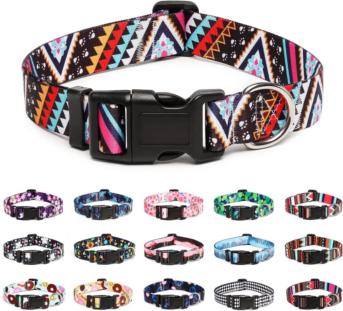 Verstelbare hondenhalsband - speciale ontwerpen, zachte comfortabele duurzame nylon halsband voor kleine, middelgrote en grote honden, S, etnisch roze
