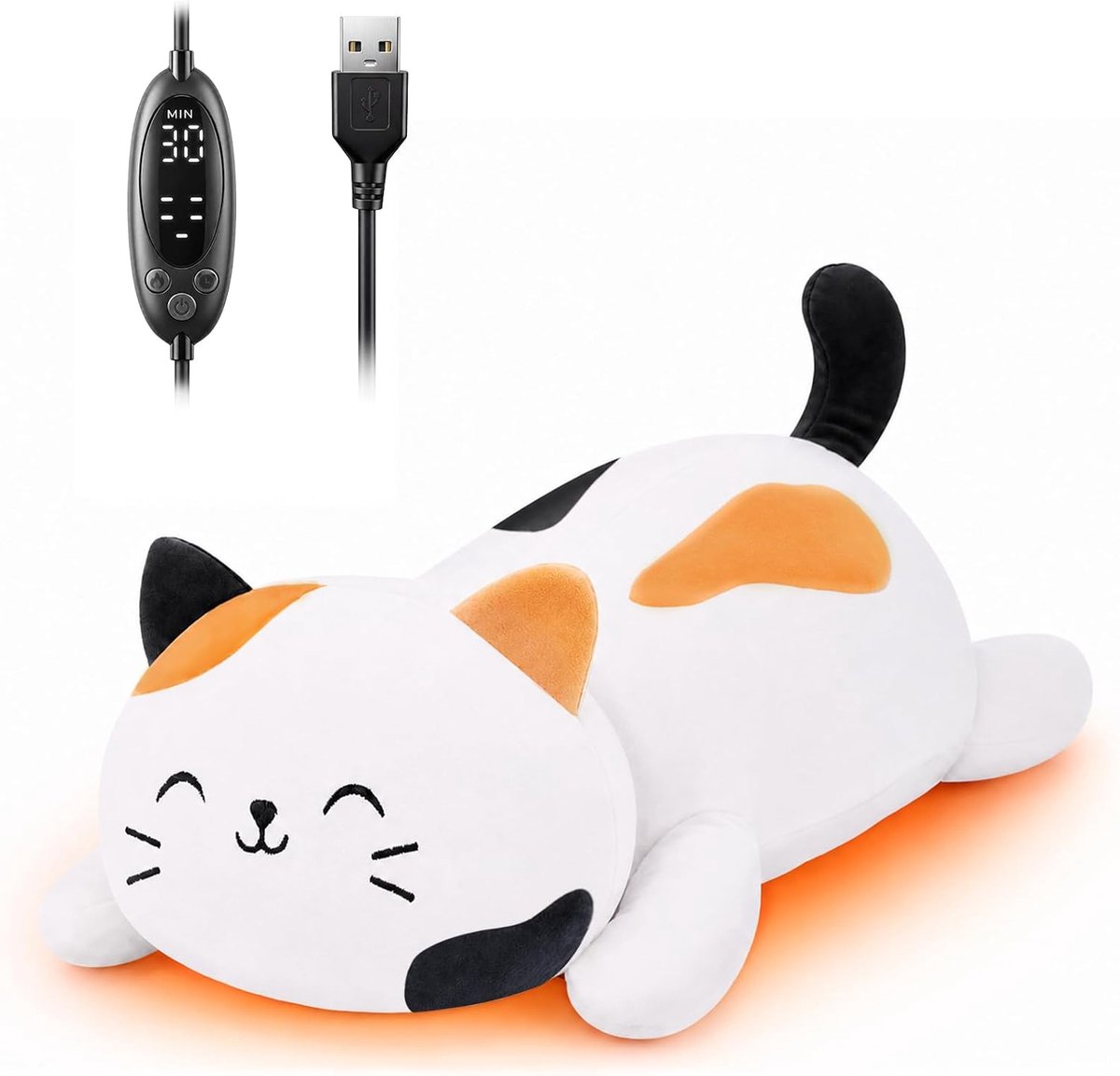 Warmtekussen voor menstruatie, rugpijnverlichting - menstruatieverwarming verwarmd kussen USB-aangedreven - kat pluche draagbaar knuffeldier - grappige vrouwen tienermeisjes mama
