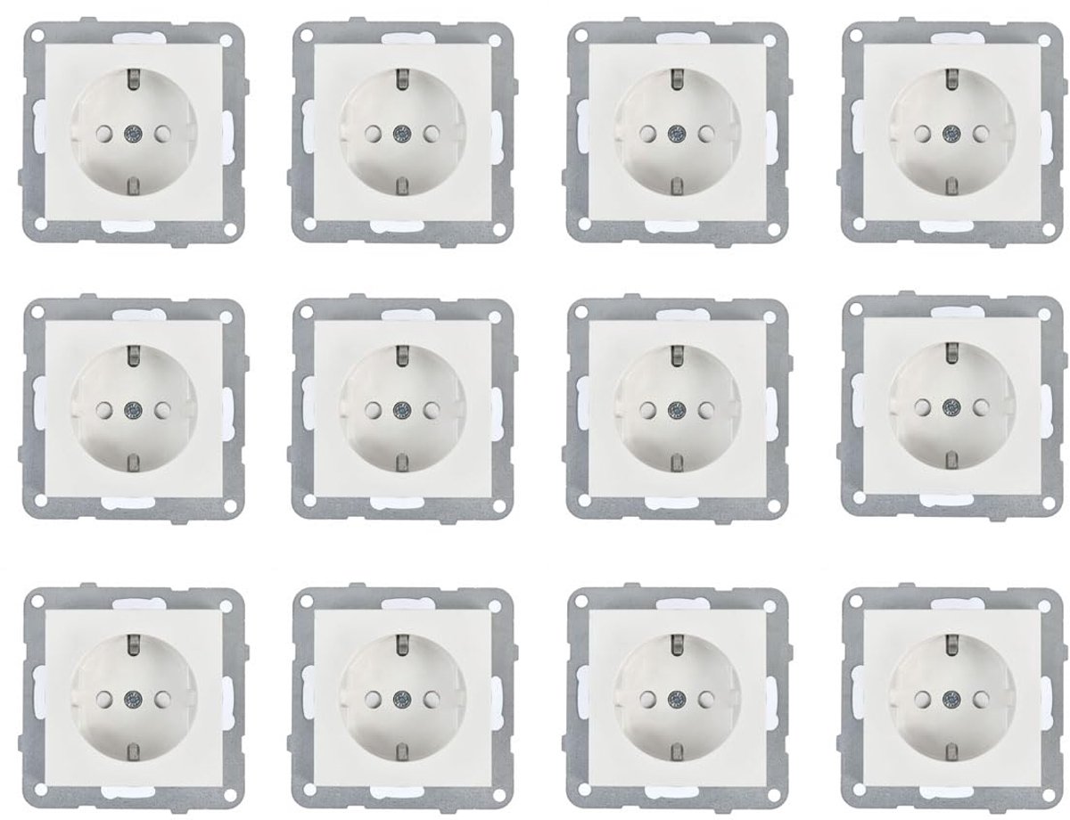 12 stuks WDTT03122WH Karre Plus 55 Veiligheidscontactdoos met verhoogde aanraakbeveiliging, alpinewit, 55 x 55 mm