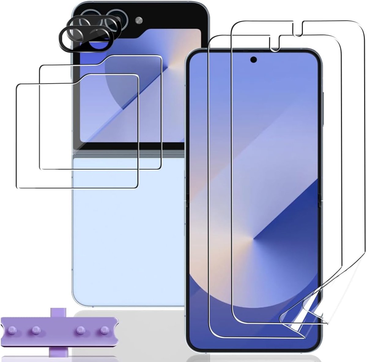 [2+2+2 stuks beschermfolie voor Samsung Galaxy Z Flip 6 voor gehard glas, zacht TPU-folie + beschermfolie voor frontdisplay + camerabescherming, HD helder, krasbestendige displaybeschermer