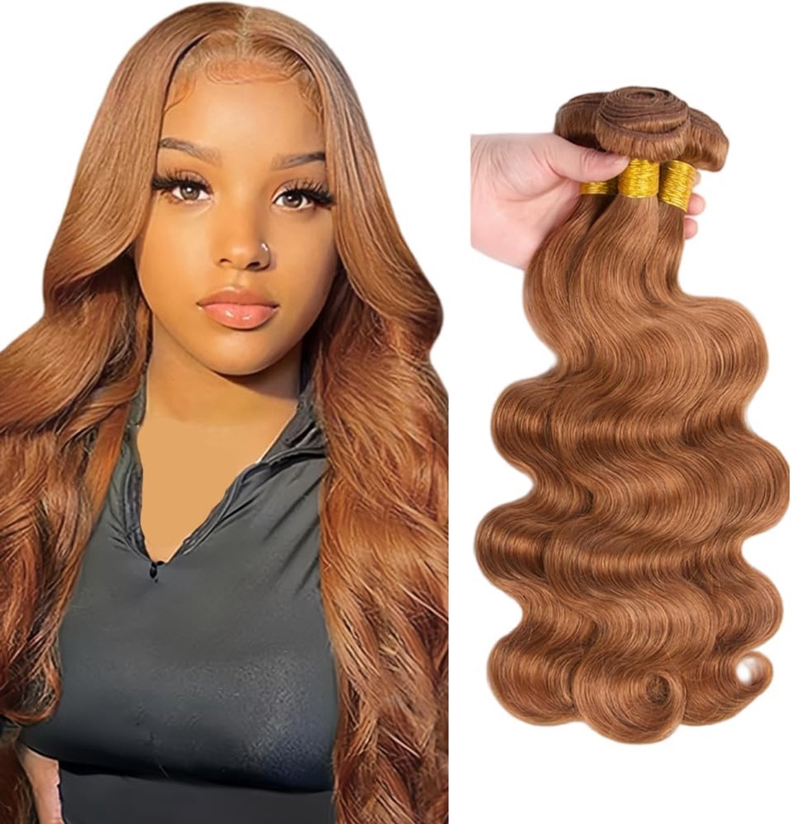 Human Hair Extension Body Wave menselijk haar Bundles Unprocessed Brazilian Virgin Hair #30 Light Brown Minimal detachment For Women 3 Bundles Total 150g 18 20 22 Inch